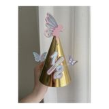 wenucapartyshop Peri Konsept Kişiye Özel Parti Şapkası | Pastel Gold Kelebekli Yarım Yaş Karton Şapka