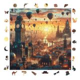 WePuzzleUp Ahşap Puzzle Yetişkin - Balon Şehri - 353 Parça, 29 x 29 cm - Yapıştırıcı Folyo Dahil - Benzersiz Şekilli Parçalar & Özel Figürler - S1-10