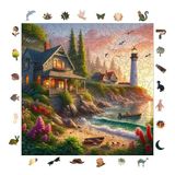 WePuzzleUp Ahşap Puzzle Yetişkin - Deniz Feneri Ve Taş Ev - 353 Parça, 29 x 29 cm - Yapıştırıcı Folyo Dahil - Benzersiz Şekilli Parçalar & Özel Figürler - S1-23