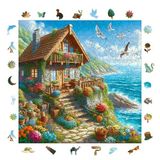 WePuzzleUp Ahşap Puzzle Yetişkin - Deniz Kenarında Kır Evi - 353 Parça, 29 x 29 cm - Yapıştırıcı Folyo Dahil - Benzersiz Şekilli Parçalar & Özel Figürler - S1-24