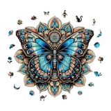 WePuzzleUp Ahşap Puzzle Yetişkin - Mandala Kelebeği - 250 Parça, 29 x 29 cm - Yapıştırıcı Folyo Dahil - Benzersiz Şekilli Parçalar & Özel Figürler - WZ-06