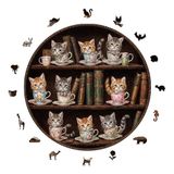 WePuzzleUp Ahşap Puzzle Yetişkin - Miyavlı Çay Saati - 252 Parça, 29 x 29 cm - Yapıştırıcı Folyo Dahil - Benzersiz Şekilli Parçalar & Özel Figürler - A1-21