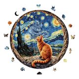 WePuzzleUp Ahşap Puzzle Yetişkin - Yıldızlı Gecenin Altındaki Kedi - 252 Parça, 29 x 29 cm - Yapıştırıcı Folyo Dahil - Benzersiz Şekilli Parçalar & Özel Figürler - A1-14