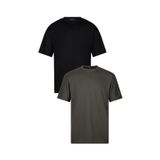 WERRONİ Erkek 2'li Paket Oversize Massimo Kalın Tok Kumaş Bisiklet Yaka Basic Siyah - Haki T-Shirt