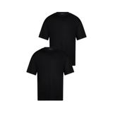 WERRONİ Erkek 2'li Paket Oversize Massimo Kalın Tok Kumaş Bisiklet Yaka Basic Siyah - Siyah T-Shirt