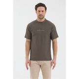 Werroni Erkek Haki Renk Jakarlı Kumaş Kendinden Dik Çizgili Baskılı Slim Fit T-Shirt - 2XL