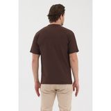 Werroni Erkek Kahverengi Jakarlı Kumaş Kendinden Dik Çizgili Baskılı Slim Fit T-Shirt - XL