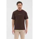 Werroni Erkek Kahverengi Jakarlı Kumaş Kendinden Dik Çizgili Baskılı Slim Fit T-Shirt
