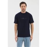Werroni Erkek Lacivert Renk Jakarlı Kumaş Kendinden Dik Çizgili Baskılı Slim Fit T-Shirt - 2XL