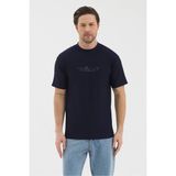 Werroni Erkek Lacivert Renk Jakarlı Kumaş Kendinden Dik Çizgili Baskılı Slim Fit T-Shirt