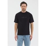 Werroni Erkek Siyah Renk Jakarlı Kumaş Kendinden Dik Çizgili Baskılı Slim Fit T-Shirt - 2XL