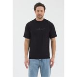 Werroni Erkek Siyah Renk Jakarlı Kumaş Kendinden Dik Çizgili Baskılı Slim Fit T-Shirt - XL