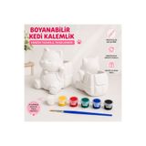 WeSank Boyanabilir Kedi Kalemlik Seti – 6’lı Akrilik Boya ve Fırça Hediyeli Dekoratif Kalemlik