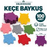 Wesank Objehouse Keçe Baykuş Süsleme Figürü, 100 Adet, 5 Cm, 3 mm Kalın Keçe