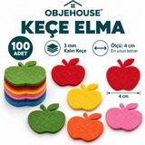 Wesank Objehouse Keçe Elma Süsleme Figürü, 100 Adet, 4 Cm, 3 mm Kalın Keçe