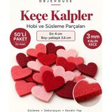 Wesank Objehouse Keçe Kalp Hobi ve Süsleme Parçası, 50 Adet, 4 x 3,6 Cm, 3 mm Kalın Keçe