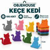 Wesank Objehouse Keçe Kedi Süsleme Figürü, 100 Adet, 5 Cm, 3 mm Kalın Keçe