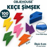 Wesank Objehouse Keçe Şimşek Süsleme Figürü, 100 Adet, 5 Cm, 3 mm Kalın Keçe
