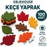 Wesank Objehouse Keçe Yaprak Süsleme Figürü, 100 Adet, 5 Cm, 3 mm Kalın Keçe