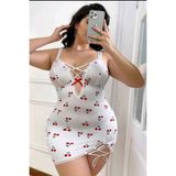 Wesby Büyük Beden Desenli Esnek Gecelik - 001-Beyaz - XL