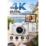 Weskam 4K Dijital Fotoğraf Makinesi 180° Döner Ekranlı Kamera Selfie Vlog Fotoğraf Video Çekim 32 GB SD Kart Hediyeli