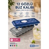 WESS 2 Adet Silikon Bas Çıkar Buzluk - 12 Hazneli Kapaklı Yapışmaz Silikon Kokteyl Sunum Buz Kalıbı
