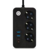 Wess Pd 20W Akım Korumalı Çoklu Priz | 2500W Güç | USB & Type-C Hızlı Şarjlı | Anahtarlı Güç Uzatma Prizi - Siyah