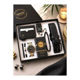 wesscollection Erkek Hediye Seti Metal Kordon Kol Saati Cüzdan Kemer Parfüm Tesbih Çakmak Bileklik 9 Parça Lüks Hediye Set Kutusu
