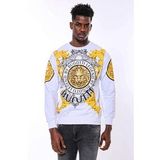 Wessi Beyaz Baskılı Ve Taşlı Bisiklet Yaka Sweatshirt