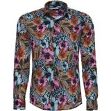 Wessi Beyaz Büyük Çiçek Desenli Slim Fit Uzun Kollu Gömlek - XL
