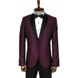 Wessi Bordo Beşgen Desenli Smokin Ceket - 54