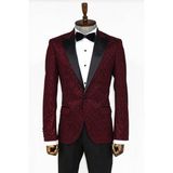 Wessi Bordo Simli Desenli Smokin Ceketi - 54