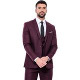 Wessi Bordo Sivri Yaka Slim Fit Yelekli Takım Elbise - 60