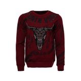 Wessi Bordo Taşlı Baskılı Bisiklet Yaka Sweatshirt