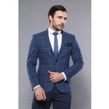 Wessi C-58Y-51-23 Ekose Lacivert Slim Fit Kışlık Ceket