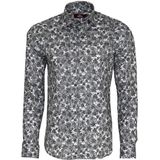Wessi Çiçek Desenli Koyu Gri Slim Fit Gömlek - XL - Siyah