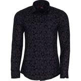 Wessi Çiçek Desenli Koyu Mavi Slim Fit Gömlek - 3XL - Lacivert