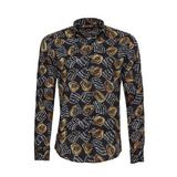 Wessi Çiçek Desenli Slim Fit Uzun Kollu Siyah Erkek Gömlek