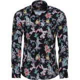Wessi Çiçek Kuş Desenli Slim Fit Uzun Kollu Siyah Erkek Gömlek - Beyaz