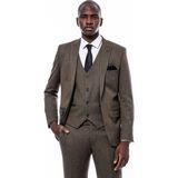 Wessi Çizgi Desen Yelekli Slim Fit Takım Elbise - 56 - 6 Drop - Kahverengi