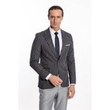 Wessi Çizgili Koyu Slim Fit Lacivert Erkek Ceket
