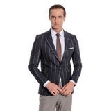 Wessi Çizgili Slim Fit Füme Erkek Ceket