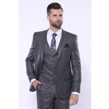 WESSI - Çizgili Slim Fit Gri Yelekli Takım Elbise Wessi