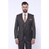 Wessi Çizgili Slim Fit Kahverengi Yelekli Takım Elbise