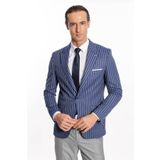 Wessi Çizgili Slim Fit Mavi Erkek Ceket