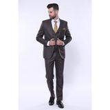 Wessi Çizgili Yelekli Kahverengi Slim Fit Erkek Takım Elbise