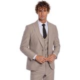 Wessi Desensiz Yelekli Slim Fit Açık Kahverengi Erkek Takım Elbise - Krem - 60