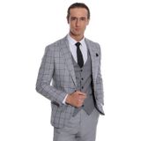Wessi Ekose Ceketli Desenli Slim Fit Gri Erkek Takım Elbise