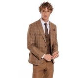 Wessi Ekose Ceketli Desenli Slim Fit Kahverengi Erkek Takım Elbise
