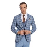 Wessi Ekose Ceketli Desenli Slim Fit Mavi Erkek Takım Elbise